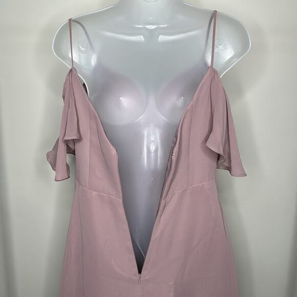 SORELLA VITA Mauve Off Shoulder Flutter Sleeve Chiffon V-Neck Maxi Dress Women’s - Picture 7 of 9